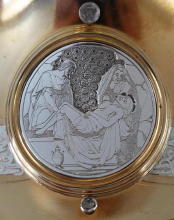 Solid silver gilt antique French Romanesque Chalice.